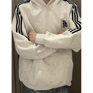 【有货】WY903CC-特P53 美式复古条纹小熊刺绣连帽卫衣男女图片