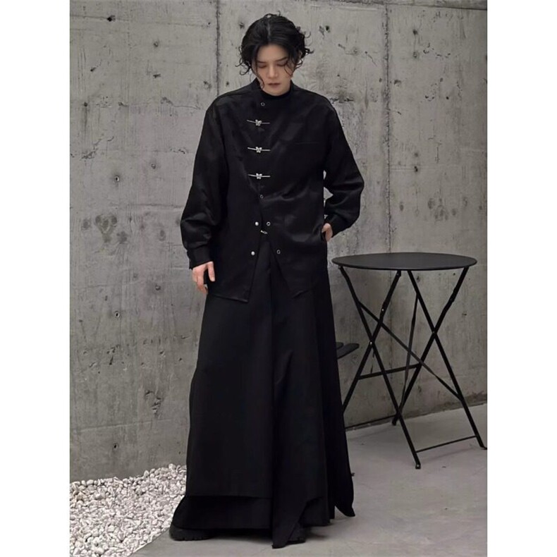 新中式风蝴蝶提花盘扣长袖衬衫设计感衬衣唐装潮牌CS686特P55,男装衬衫,星座908-1