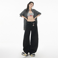美式白色弯刀工装牛仔裤男女宽松显瘦香蕉裤拖地阔腿裤YD9001-P65，男装牛仔裤，星座509