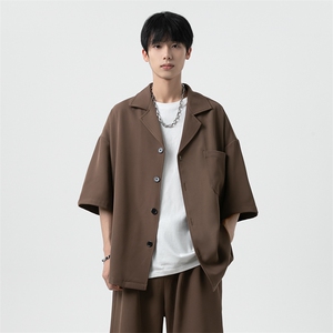 港风大码复古宽松西装领衬衫+短裤两件套男XZ213-TZ088-P88控108