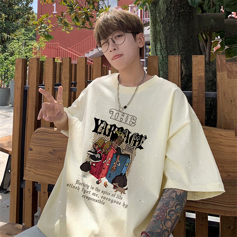 量大优供抖音视频支持得物配合二开美式满天星亮片短袖T恤MTX181,男装T恤,电商A486