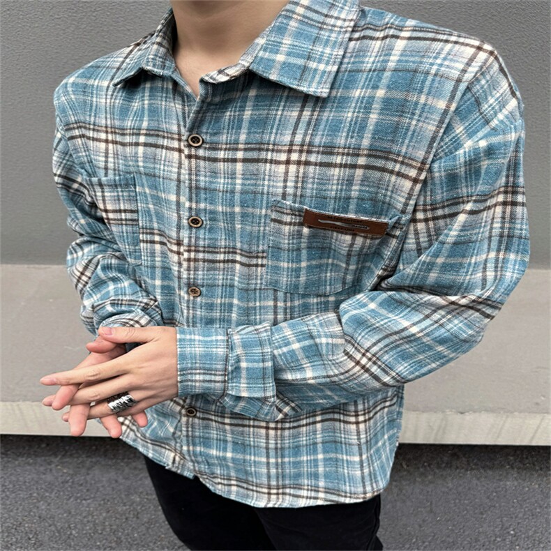 美式复古格子衬衫男女春秋新款潮牌宽松长袖衬衣青少年休闲Q317,男装衬衫,星座601-2