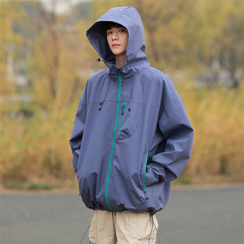 中性风户外夹克男连帽纯色上衣冲锋衣外套DSA157B-JK7870-P65,男装夹克,电商A157B