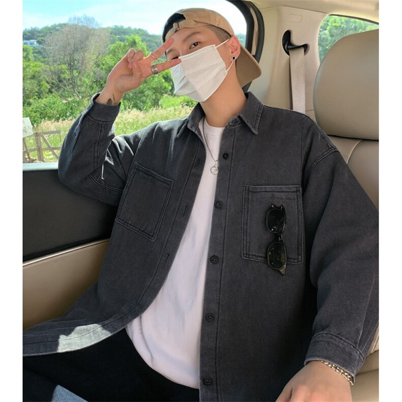 牛仔长袖衬衫男夏季美式复古休闲工装衬衣高街痞帅外套CW1388,男装衬衫,星座1116A（原606A-3）