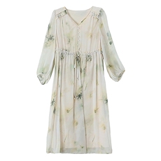 法式女装雪纺长袖连衣裙2025秋季新款收腰显瘦气质中长裙时尚印花，女装连衣裙，艾米