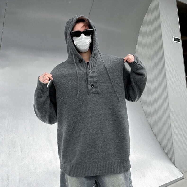 灰色美式复古亨利领毛衣男款冬季针织衫cleanfit外套Y663P55,男装针织衫/毛衣,星座1116-2