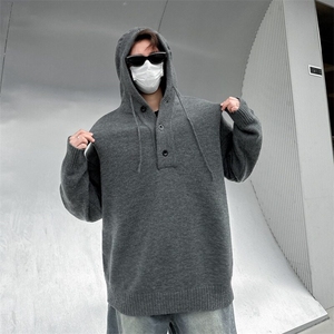 灰色美式复古亨利领毛衣男款冬季针织衫cleanfit外套  Y663 P55图片