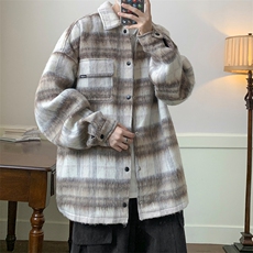 8XL-M特大码小香风长毛呢外套男秋季翻领衬衫夹克上衣JK1305P70，男装夹克，电商D206-1