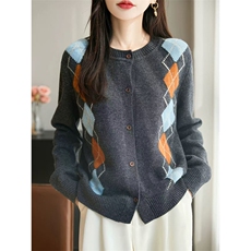 针织开衫女秋冬坑条加厚外套小个子羊毛衫，女装针织衫/毛衣，暖姿羊绒