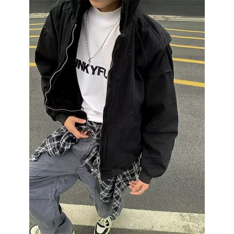 美式连帽加绒加厚外套男女宽松夹克开衫J3553,男装夹克,星座1116A-1（原606A）