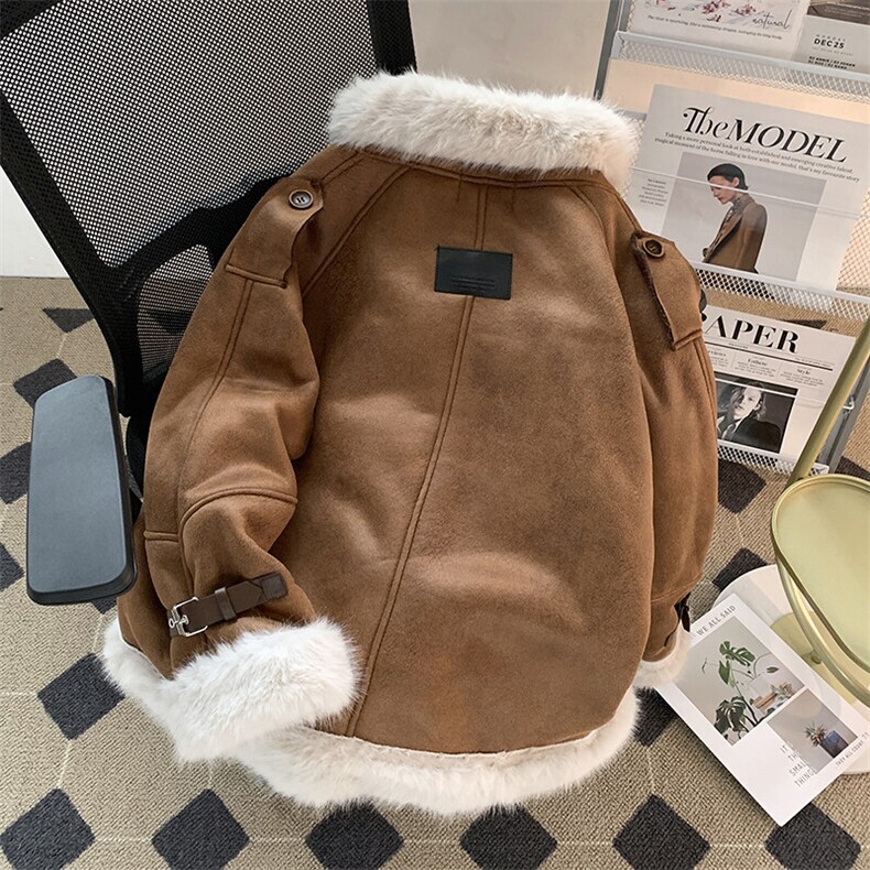 2025新款羊羔绒加绒加厚毛毛拼接立领棉服保暖潮男女W8532-P130,男装棉衣,星座512-4