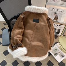 2025新款羊羔绒加绒加厚毛毛拼接立领棉服保暖潮男女W8532-P130，男装棉衣，星座512-4
