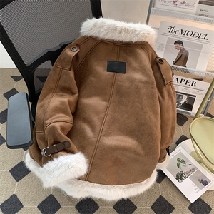 2025新款羊羔绒加绒加厚毛毛拼接立领棉服保暖潮男女W8532-P130图片