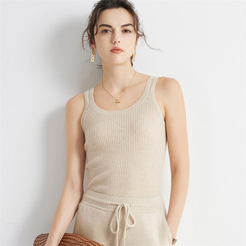2025夏季新款羊绒衫女100羊绒纯色简约吊带背心薄款修身内搭打底，女装背心吊带，英皇羊绒