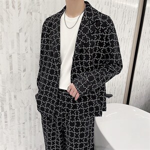 阔版宽松休闲西装套装个性花西服两件套TZ04/P100特图片
