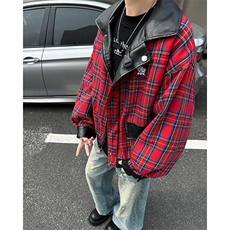 两面穿格子皮衣外套男女春秋高级感机车PU皮夹克上衣JK09352-P85，男装夹克，星座308B-1