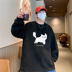 已注册原创港风供抖音得物高品质直播麂皮绒宽松男卫衣W3008P38，男装卫衣，电商C408-1(原B339-1)