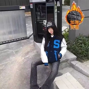 美式高街潮流新款刺绣棒球服夹棉外套男女宽松休闲百搭棉衣图片