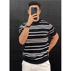 网T-2026新品针织毛衣短袖T恤凉感POLO衫T恤条纹打底衫WK49-P36，男装T恤，星座610B-1