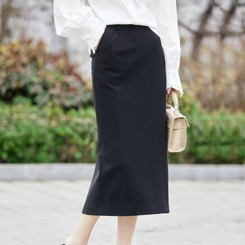 时尚显瘦高腰开叉半身裙女春季新款气质百搭中长款包臀裙，女装半身裙，臻维羊绒