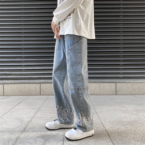 美式复古牛仔裤男高街vibe宽松潮牌直筒阔腿裤子N0633-P45图片