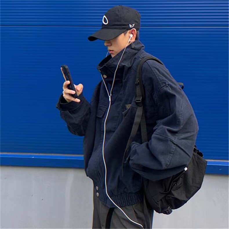 春秋季新款外套男时尚翻领棒球服美式学生宽松休闲夹克上衣图片