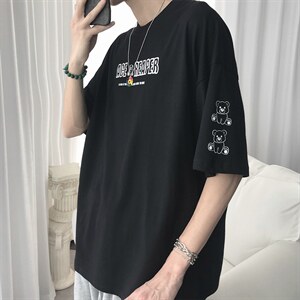 【】A003-HT1179-P25夏装新款可爱熊印花男士短袖T恤图片