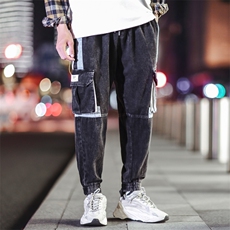 G905P30夜景多口袋工装裤秋季青少年宽松嘻哈休闲束脚裤男潮流，男装牛仔裤，电商A026-1