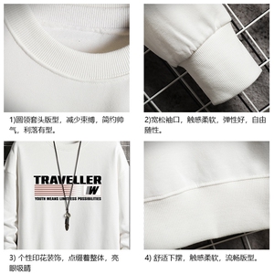 S6359-P28 加绒款-P33 秋季圆领卫衣男大码韩版宽松长袖外套 网格图片