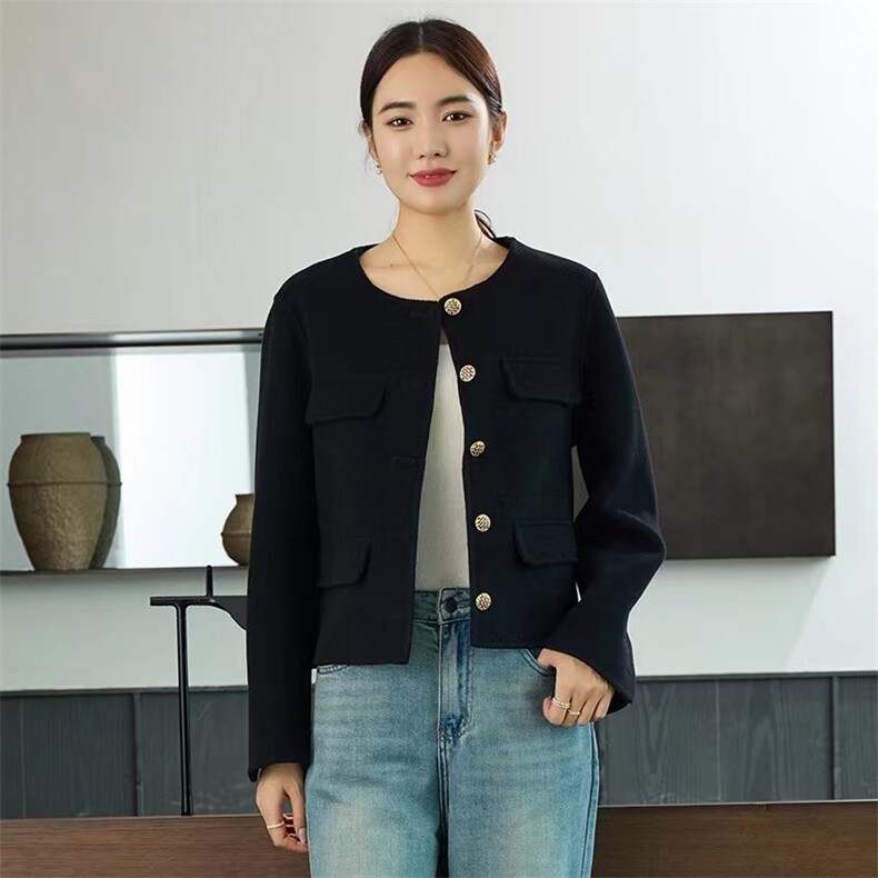 2024新款澳洲羊毛双面呢小香风短款外套大衣,女装毛呢外套,爱绒人羊绒大衣工厂店