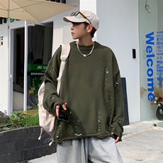 破洞毛衣男秋冬季宽松慵懒风内搭打底衫日系复古针织衫M1094-P40，男装针织衫/毛衣，星座512-2