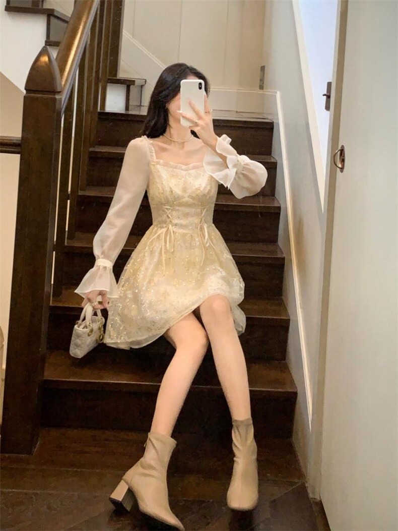 秋季新款亮片重工收腰连衣裙，女装连衣裙，M.W 嫚维