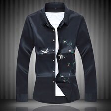 20大码印花中国风衬衫男夏秋新款青年长袖衬衫QT5030/7603p50，男装衬衫，电商A012