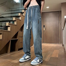 美式复古高街牛仔裤男潮牌直筒宽松修身夏季薄款阔腿长裤N972/P40，男装牛仔裤，星座506
