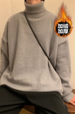 冬款纯色大码加绒加厚毛衣boy宽松套头高领针织衫MY102J加绒-P60，男装针织衫/毛衣，电商A001-1