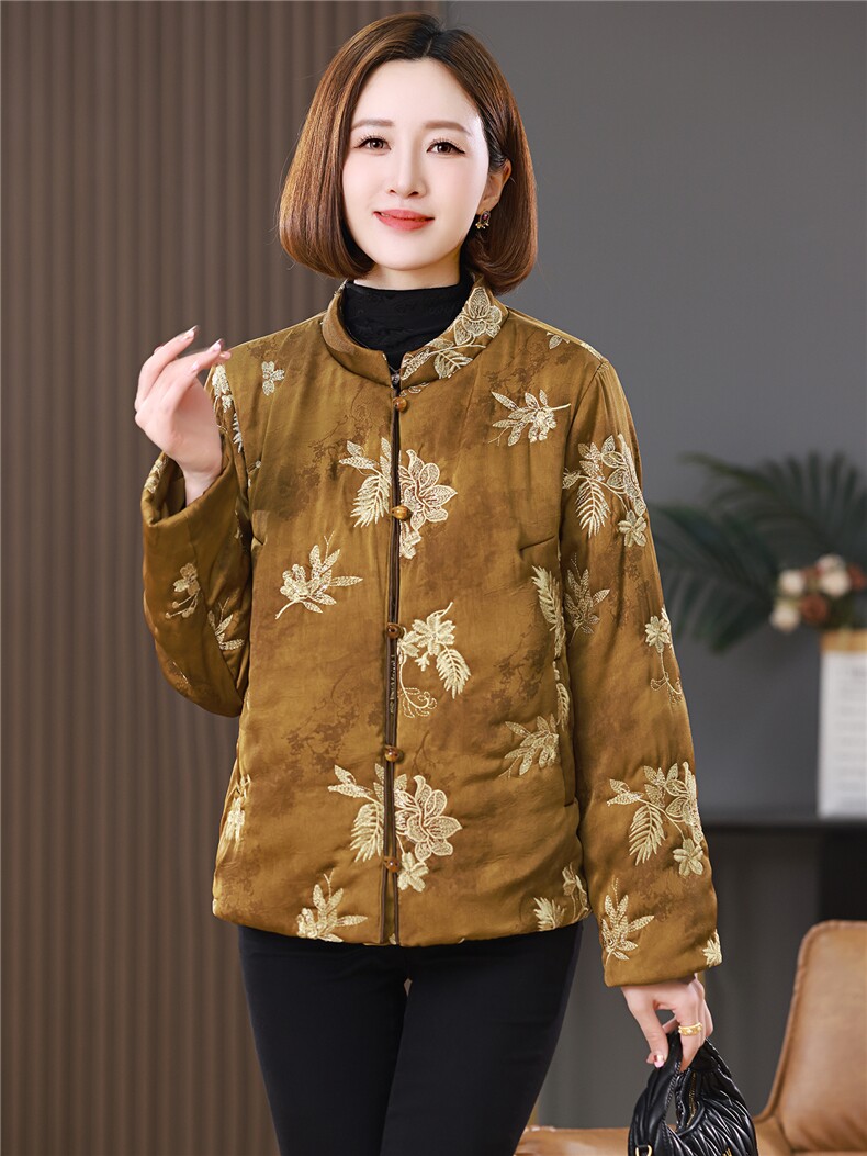 现货重工绣花亮片夹棉新中式洋气羽绒棉复古保暖棉衣女式冬季外套,女装棉衣/棉服,木橙西子