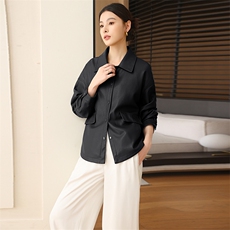 原创设计韩版大码显瘦复古纯色简约气质休闲皮衣外套女，女装皮衣，七禧