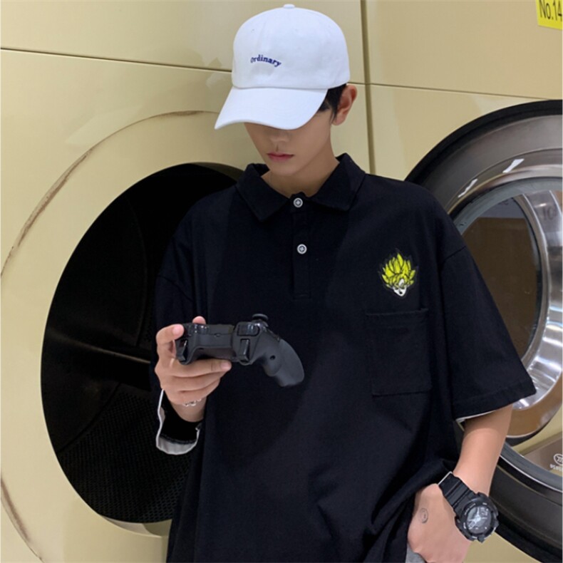 A113-2高点击夏装龙珠印花港风短袖翻领T恤男五分袖Polo衫P33,男装T恤,电商A113-2