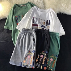 港风平铺创意文字小吃牌大码宽松潮男休闲套装T100+DK1003P80控98，男装休闲套装，电商A089-1