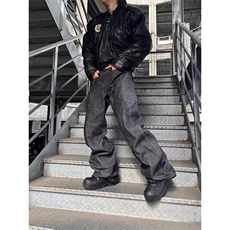 美式水洗做旧cleanfit牛仔裤男微喇弯刀vibe显瘦黑裤子AM659P69，男装牛仔裤，星座1013-5