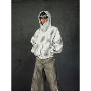 美式高街复古珍珠点缀连帽卫衣男女休闲百搭宽松上衣WY242-P58图片