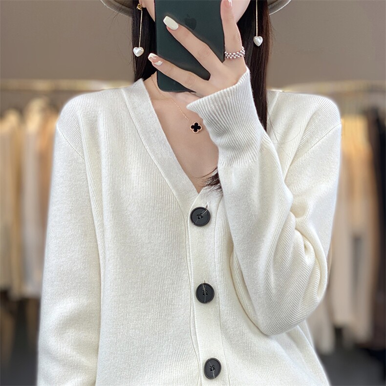 2024秋季新款法式慵懒风羊毛开衫休闲百搭,女装羊毛衫,优麦羊绒（原洪叶羊绒）
