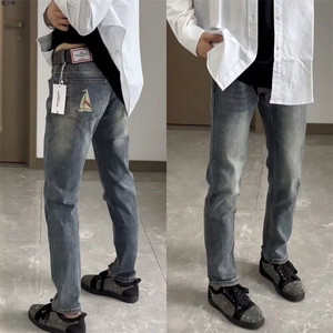 网红同款TB帆船刺绣牛仔裤男休闲气质潮牌流行小脚修身直筒长裤子图片