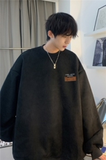 青少年秋季新款麂皮绒上衣潮流小标宽松卫衣JK23326-特批36控59，男装卫衣，星座605(原A050)