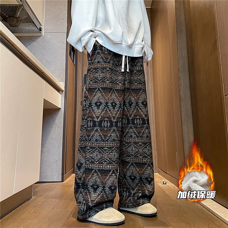 8XL-M羊羔绒裤子男冬季加绒加厚民族风重磅针织棉裤大码KZ023P78，男装民族服装，电商B312