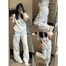 现货美式高街白色伞兵裤女薄夏季宽松阔腿运动休闲裤WLK244-P45，男装休闲裤，星座1008