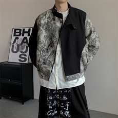 2025春装新品拼接立领夹克男女大码男装水墨画提花潮牌外套，男装夹克，星座909