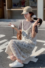 2025夏季新品现货主推镂空罩衫针织两件套2C087-717-P140-K198，女装连衣裙，2C087
