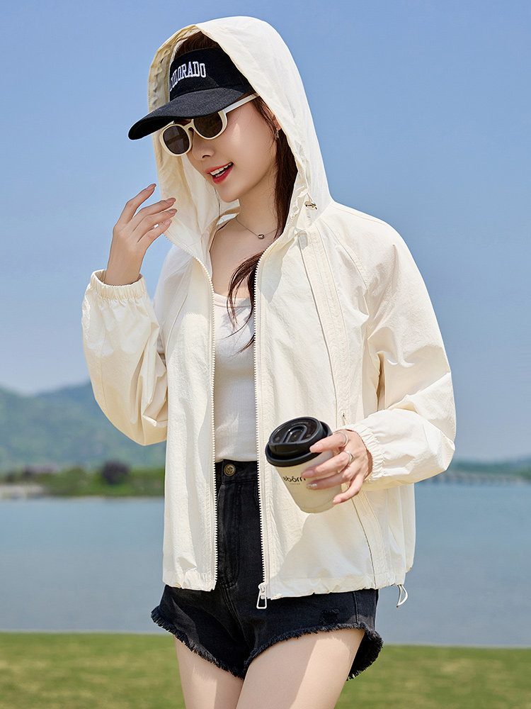 连帽防晒衣女2025夏季新款宽松休闲百搭小个子防晒服短外套女上衣,女装防晒衣,以桐