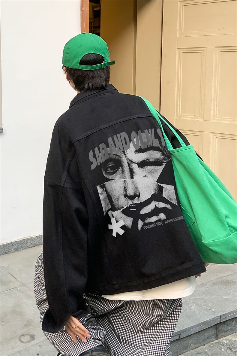 男装牛仔外套2026秋季美式抽象印花男生翻领夹克XZ514-2-N90-P88,男装工装外套,星座514-2(原B239)